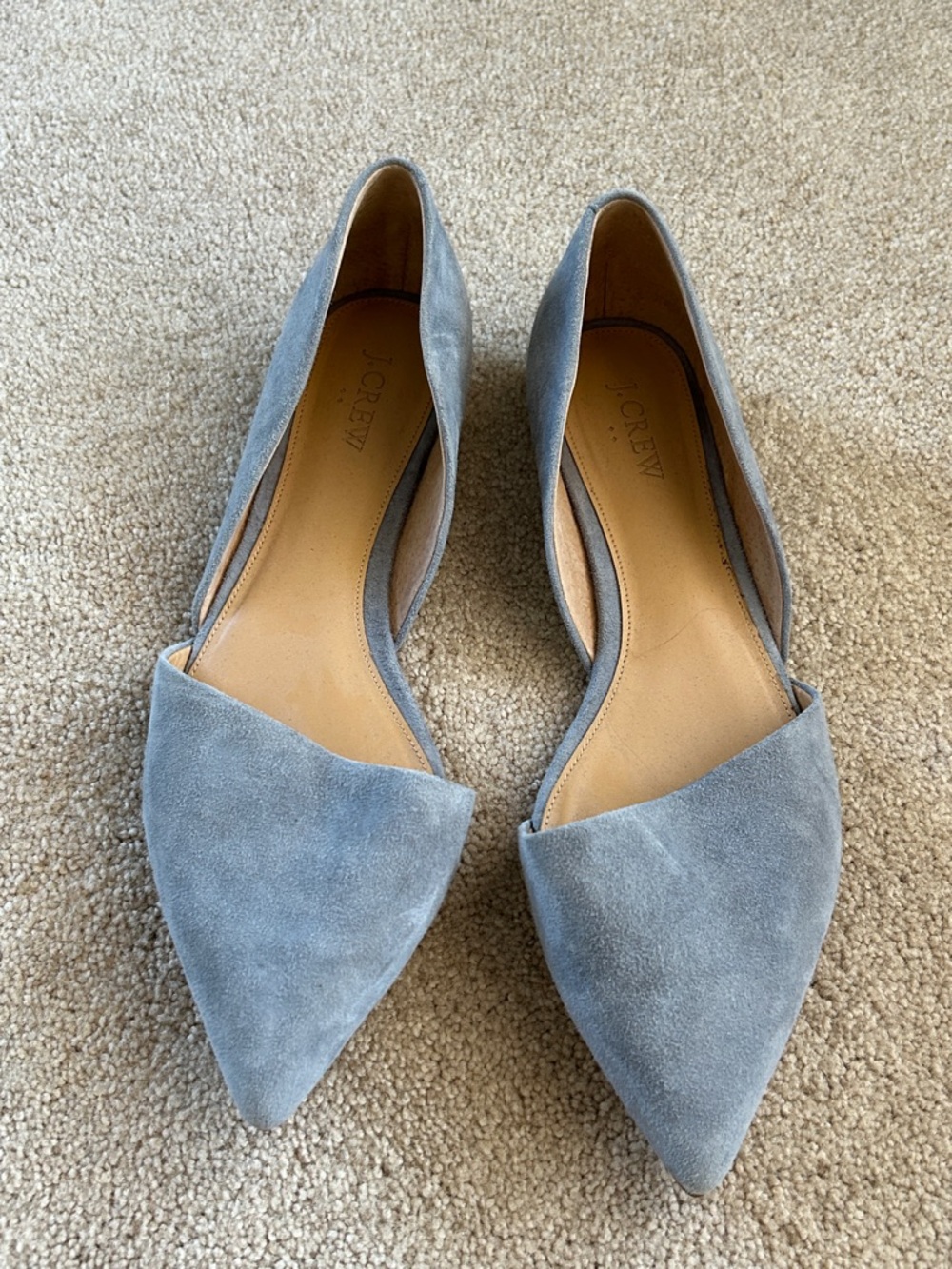 J. Crew Light Blue Gray Suede Pointed D'Orsay Flats 10.5